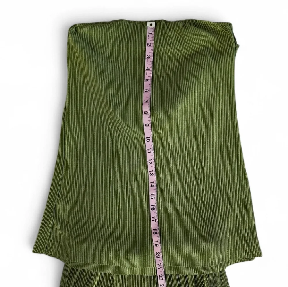 Green Pleated Matching Tube Top And Wide Leg Pants 2PC Set